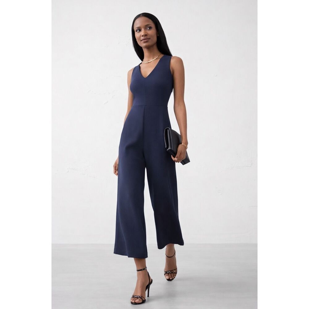 EUC Banana Republic Dark Slate V-Neck Tank Wide Crop Leg Jumpsuit - Size 0